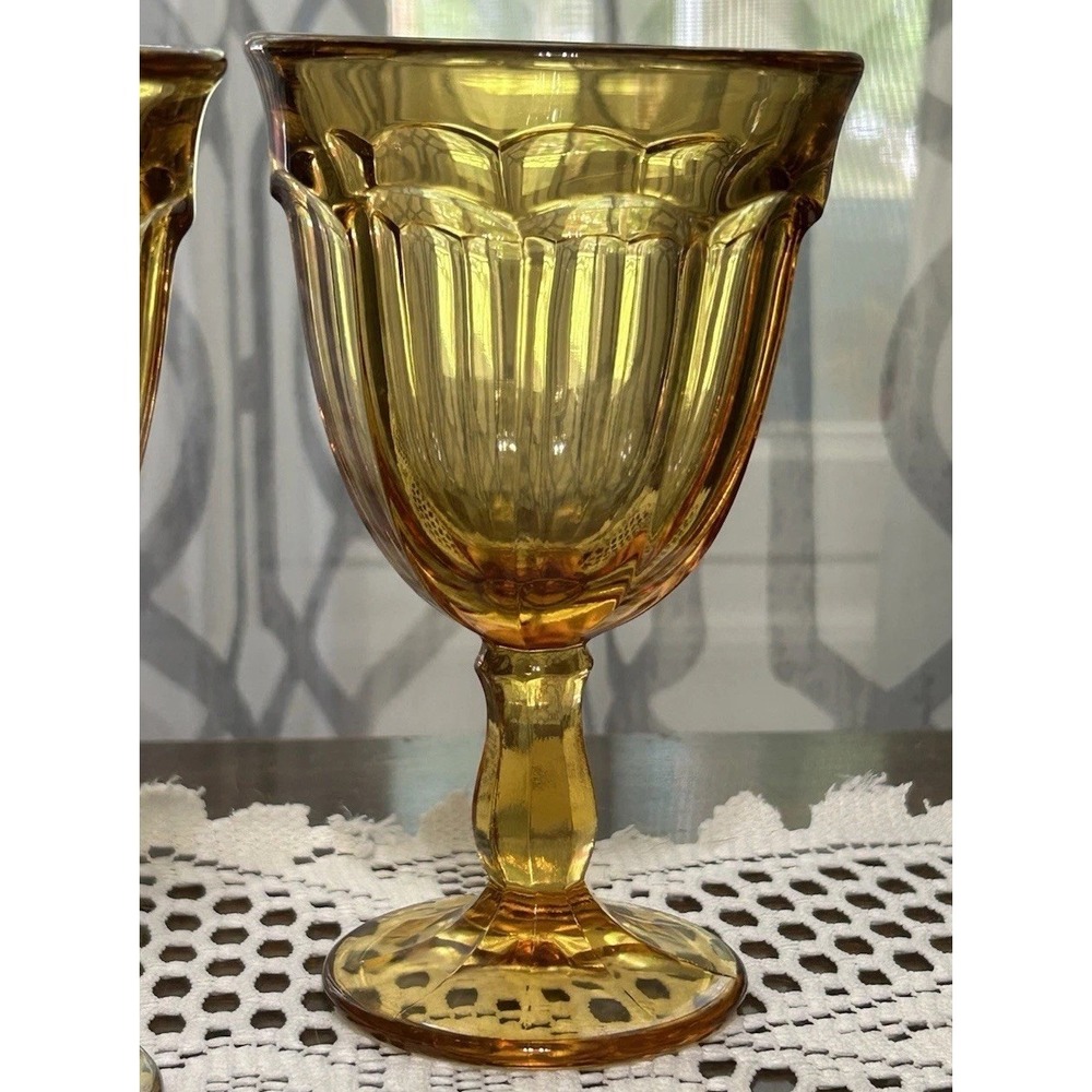 Imperial Glass Amber Water Goblets Vintage Stemware Set of 4